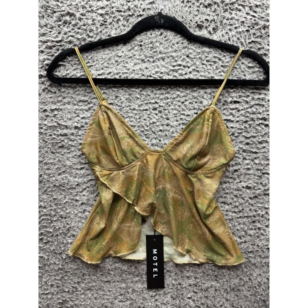 NWT Motel Cojira Top Mesh Tonal Paisley Green 3 Sleeveless Brown Womens Size XS
